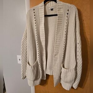 American Eagle Outfitters Cream Cardigan Sweater with Ribbed Texture